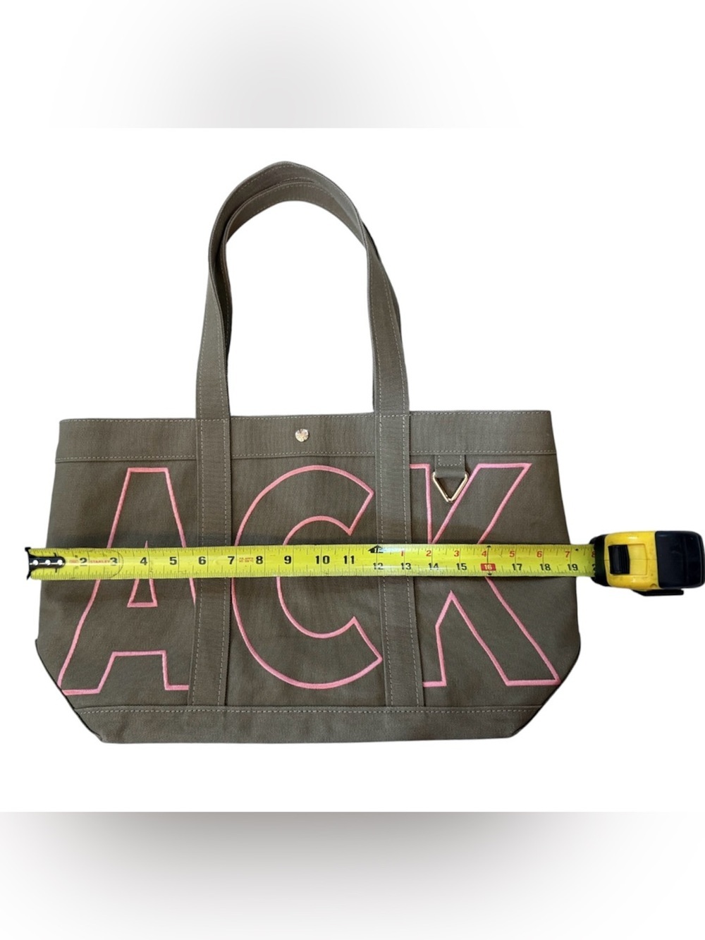 BaubleBar ACK Nantucket Olive Canvas Tote Bag Pink Embroidered NWOT - Picture 7 of 7